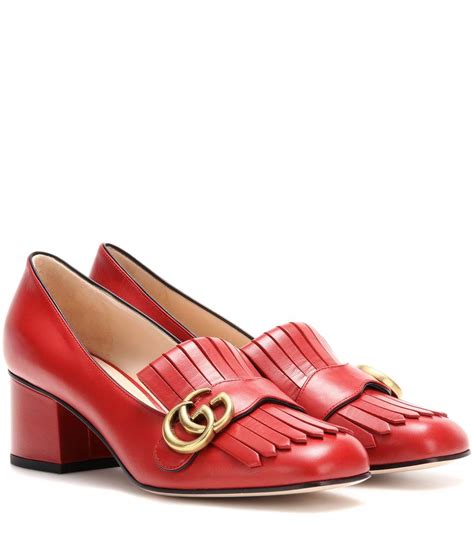 Gucci Marmont Patent Leather Mid Heel Pump In Red Modesens