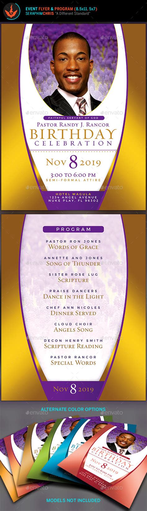 There are many elements of a good party to take into consideration, and the responsibility of the party being a blast falls on you. Royal Pastor Birthday Flyer and Program Template by ...
