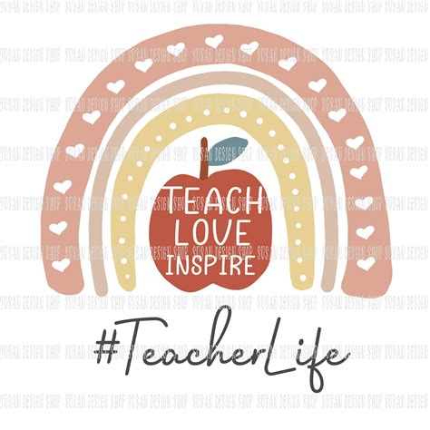 Boho Rainbow Teacher Svg Teacher Life Svg Teach Love Etsy