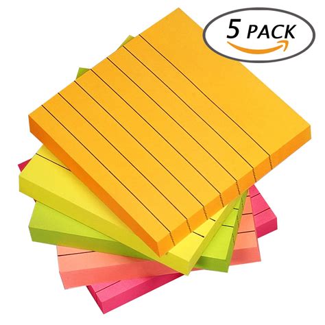 5 Pads Super Sticky Notes Lined 3 X 3 100 Sheetspad Assorted Colors