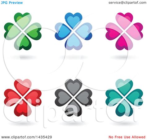 Clipart Of Floating Heart Clovers With Shadows Royalty
