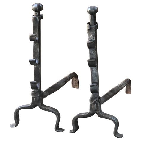 Antique French Gothic Andirons Or Firedogs 17th Century For Sale At