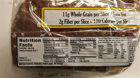 Whole Grain Bread Nutrition Label Label Ideas