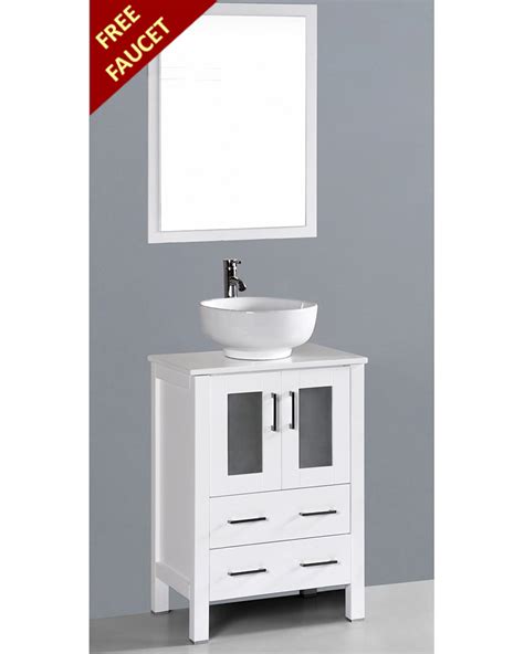 A common misconception with bathroom vanity cabinets is that a vanity is all one cabinet, when in most cases, especially when two sinks are being incorporated, it's a combination of cabinets. White 24in Round Vessel Sink Single Vanity by Bosconi ...
