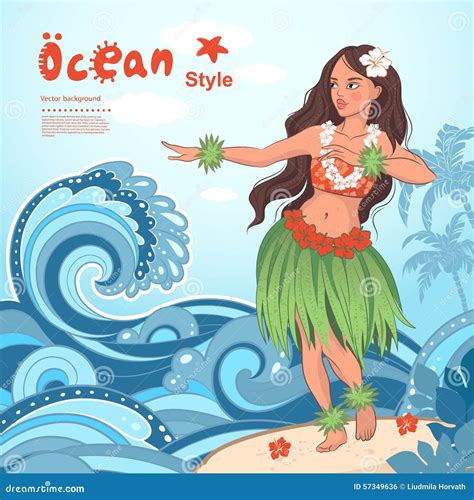 Retro Style Hawaiian Beautiful Hula Girl Stock Vector Illustration Of Sand Person