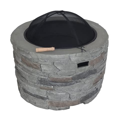 Dione Outdoor 32 Inch Wood Burning Light Weight Concrete Round Fire Pit