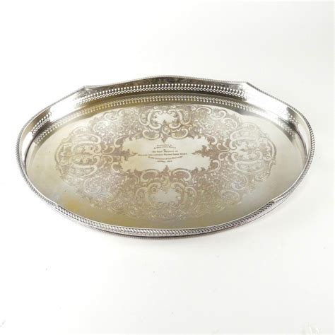 Silver Tray With Pierced Gallery And Engraving Trays Salvers And