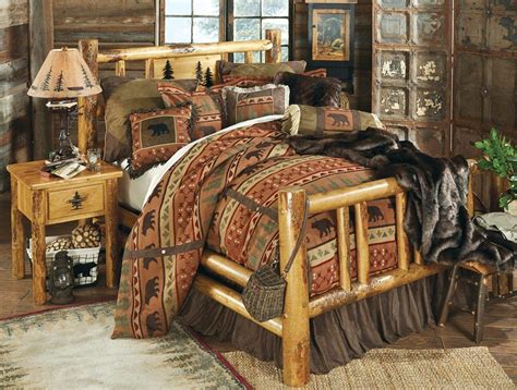 We offer a complete line of pine, aspen, and cedar furniture to make your bedroom a rustic and restful haven. Lodge pole pine log bed with engraving | Log bedroom sets ...