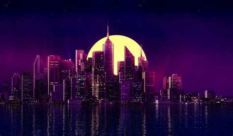 Wallpaper Synthwave Futuristic Cyber Neon Dark Purple Background