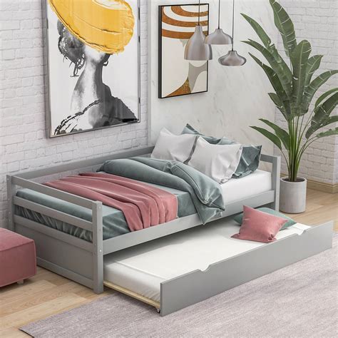 Daybed With A Trundle Bed Gray Twin Size Kids Bed With Pull Out Bed