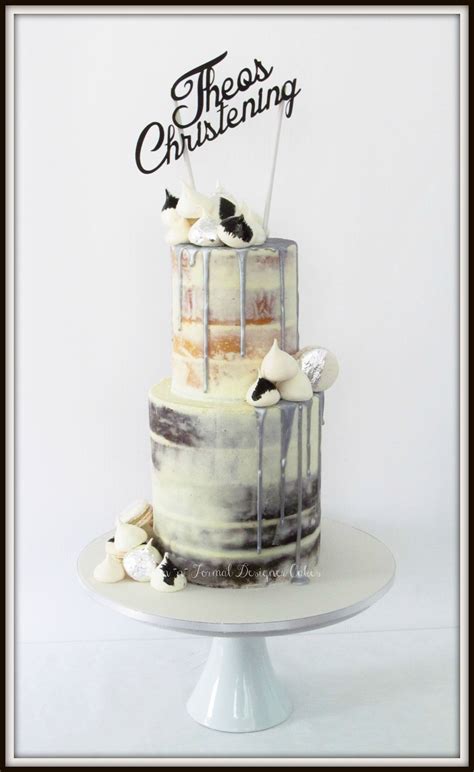 Semi Naked Silver Drip Christening Cake Just Cakes Cakes And More