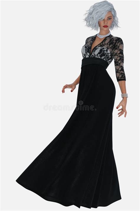 Full Body Portrait Of A Young Beautiful Silver Haired Woman Wearing A