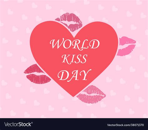 Cute Heart Poster With World Kissing Day Lettering