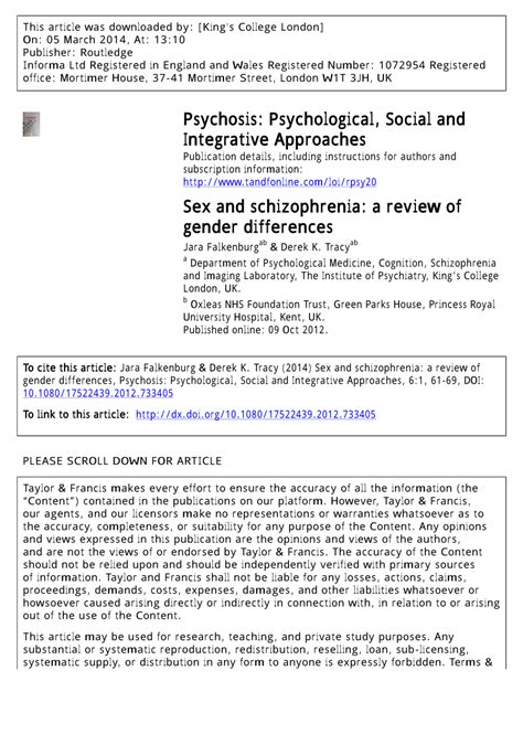 Pdf Sex And Schizophrenia A Review Of Gender Differences Hot Sex Picture