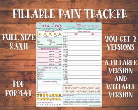Fillable Andor Writeable Daily Pain Log Chronic Pain Etsy