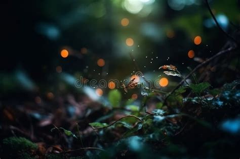 Magical Firefly In Night Forest Abstract Fairy Tale Art Stock Image