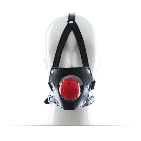Fauxpu Leather Sex Bondage Head Harness Panel Ball Gag Trainer Bondage Restraint Toy With