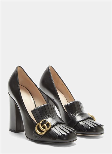 Gucci Leather Gg High Heel Fringed Marmont Pumps In Black Lyst