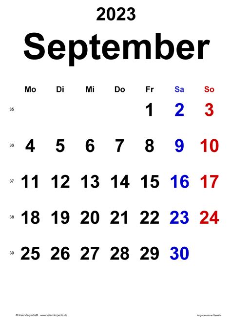 Kalender September 2023 Als Word Vorlagen