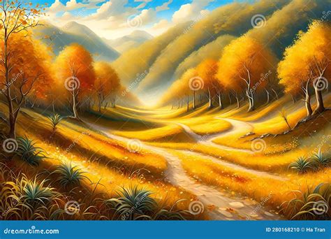 Beautiful Autumn Landscape With Mountains And Forest Digital Art