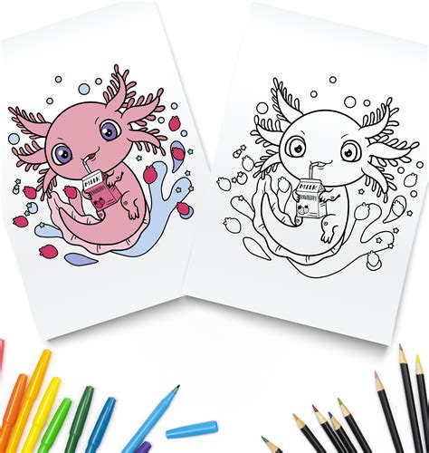 Cute Axolotl Coloring Page / Digital Download / Axolotls Kawaii Kids