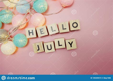 Hello July Alphabet Letter With Space Copy On Pink Background Stock