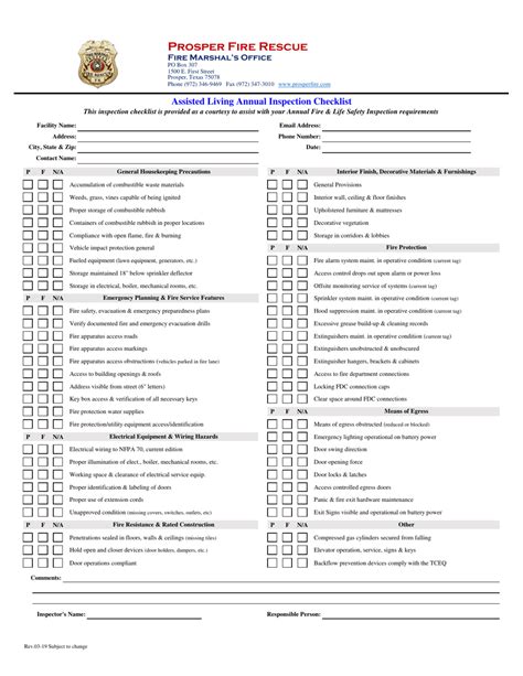 Town Of Prosper Texas Assisted Living Annual Inspection Checklist Fill Out Sign Online And
