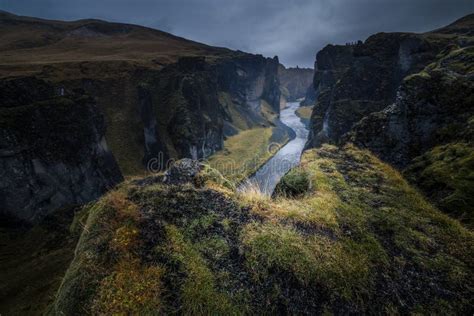 Fjadrargljufur Canyon In Iceland Stock Photo Image Of Drone Mountain
