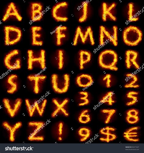 Fiery Alphabet Set Flamy Font On Stock Illustration 96371027 Shutterstock