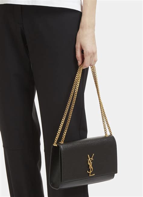 Saint Laurent Medium Kate Grain De Poudre Chain Bag In Black In Black