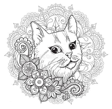 The Cat And The Mandala Coloring Book Stock Illustration