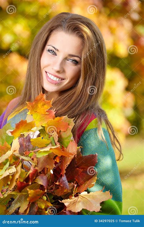 Beautiful Autumn Woman Stock Image Image Of Brunette 34297025