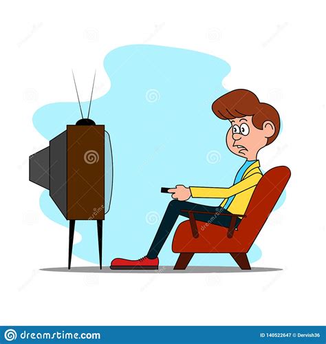 Cartoon Funny Man Watching Tv Stock Vector Illustration Of Image