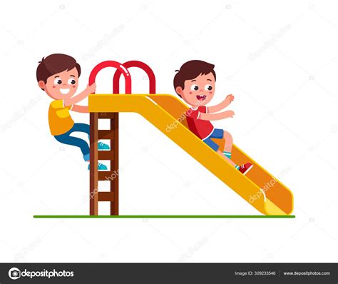 Boy Sliding Down Slide And Climbing Up Ladder Stock Vector Image By
