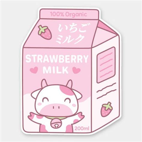 Cute Strawberry Milk Carton Box Sticker Zazzle Milk Art Cute Strawberry Milk Carton