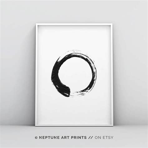 Contemporary Art Brush Stroke Circle Print Black White Abstract Wall