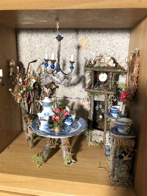 Fairy house dining room. | Fairy furniture, House dining room, Table
