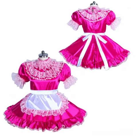 French Sissy Girl Maid Rose Red Satin Lockable Dress Cosplay Costume Tailor Made 5559 Picclick
