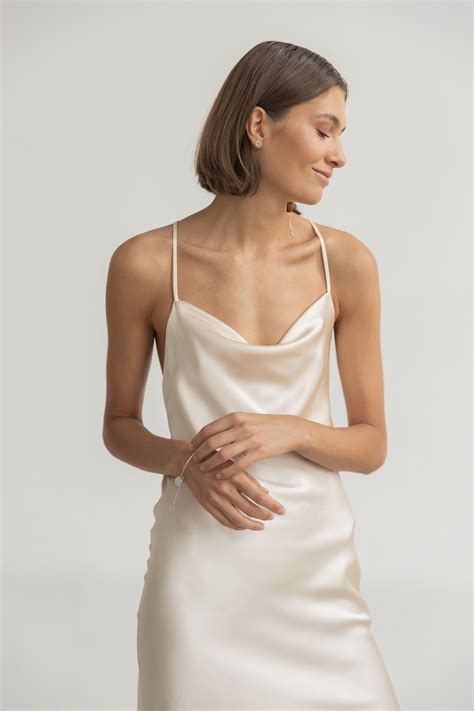 100 Silk Dress Creamy Minimal Wedding Dress Cowl Neck Silk Etsy