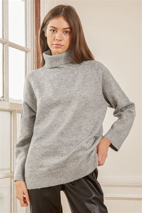 Heather Grey Sweater Turtleneck Sweater Knit Sweater Lulus