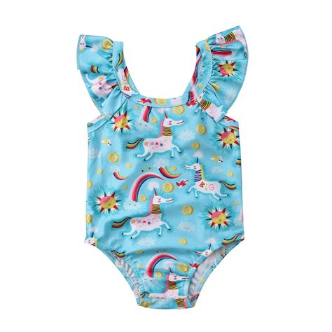 Cute Toddler Kids Baby Girls Unicorn Rainbow Swimwear Swimsuit Bathing