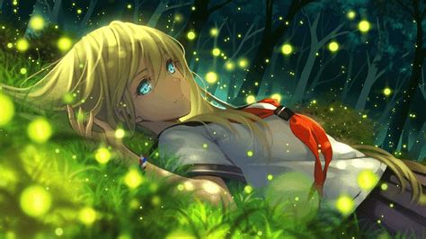 blue eyes anime girl fireflies hd animated wallpapers hd wallpapers id 84904