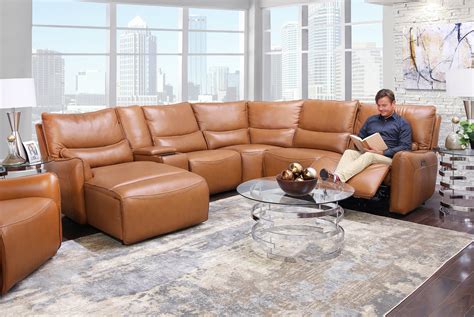 Senna Camel 6 Piece Leather Dual Power Reclining Sectional