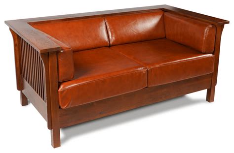 Arts And Crafts Craftsman Cubic Slat Side Love Seat Russet Brown