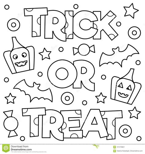 Free trick or treat coloring page printable. Trick Or Treat. Coloring Page. Vector Illustration. Stock ...
