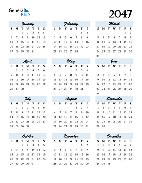 2047 Calendar Pdf Word Excel