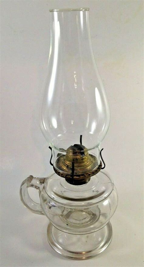 Vintage Clear Kerosene Glass Oil Lamp Handled With Chimney Antique Oil Lamps Oil Lamps Oil