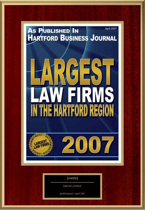 Largest Law Firms In The Hartford Region American Registry Recognition Plaques Award Plaque