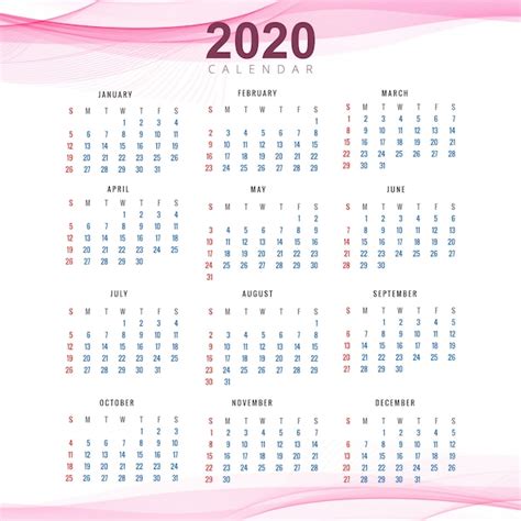 Calendario 2020 Vector Gratis