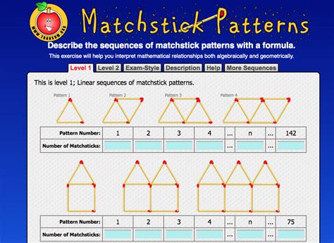 matchstick patterns learning mathematics math pages math lessons